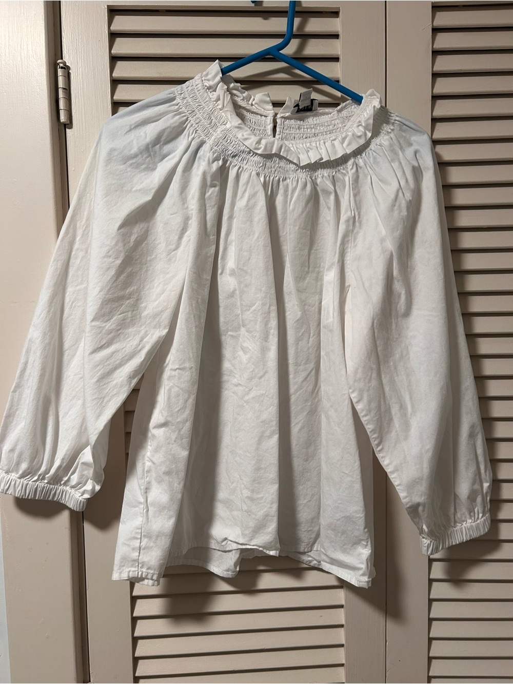J. Crew White Ruffled Smocked Neck Peasant Blouse